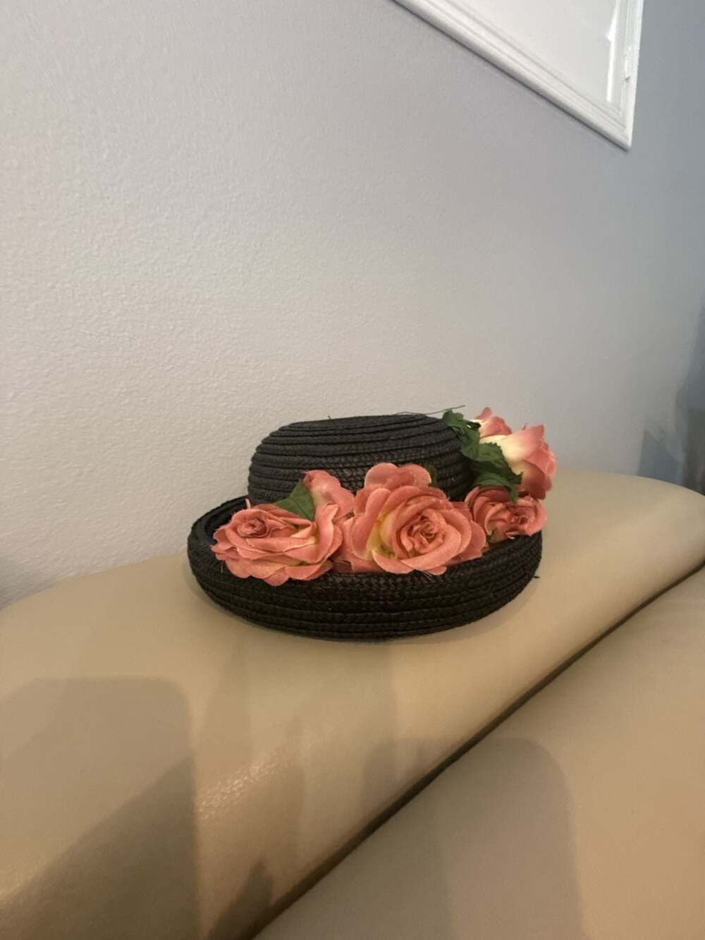 Vintage Black Straw Floral Cloche Hat
